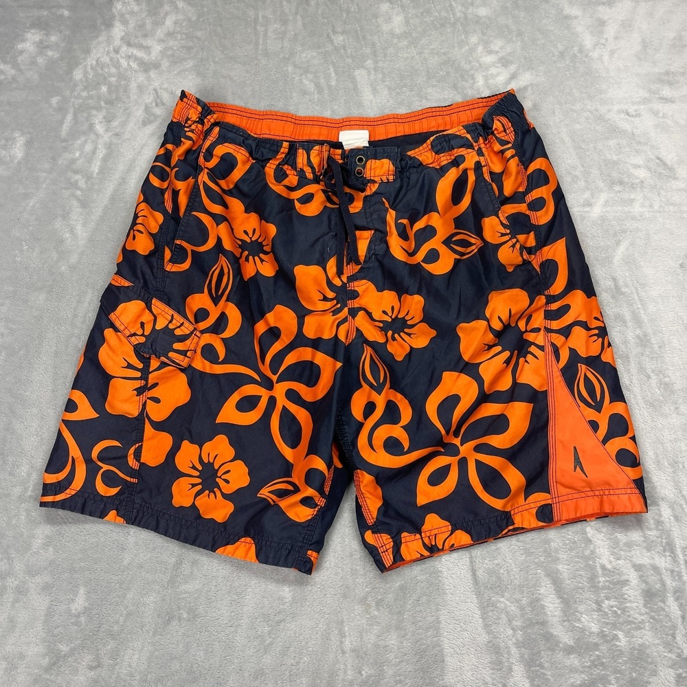 Y2k Speedo Shorts Mens L Blue Orange Hibiscus Floral Board Surfing Water Polo